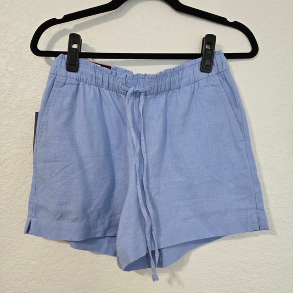 GAP XS Womens Linen Pull On Shorts Elastic Waist Drawstring Casual‎ Blue NWT